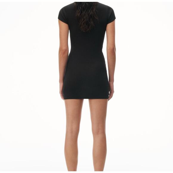 Alexander Wang Dress Women's Large Black Micro Ribbed Short Sleeve Crewneck Mini - Picture 3 of 7